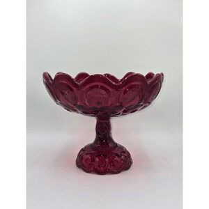 LE Smith Moon & Stars Ruby Red Pedestal Compote Bowl Centerpiece 10"